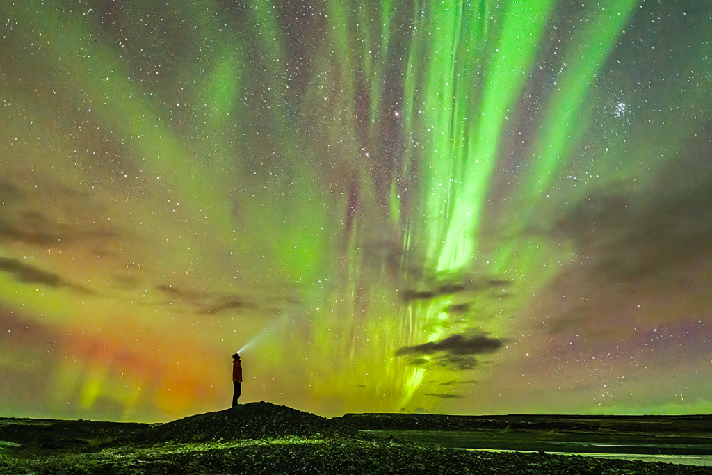 Paysage aurore boréale islande