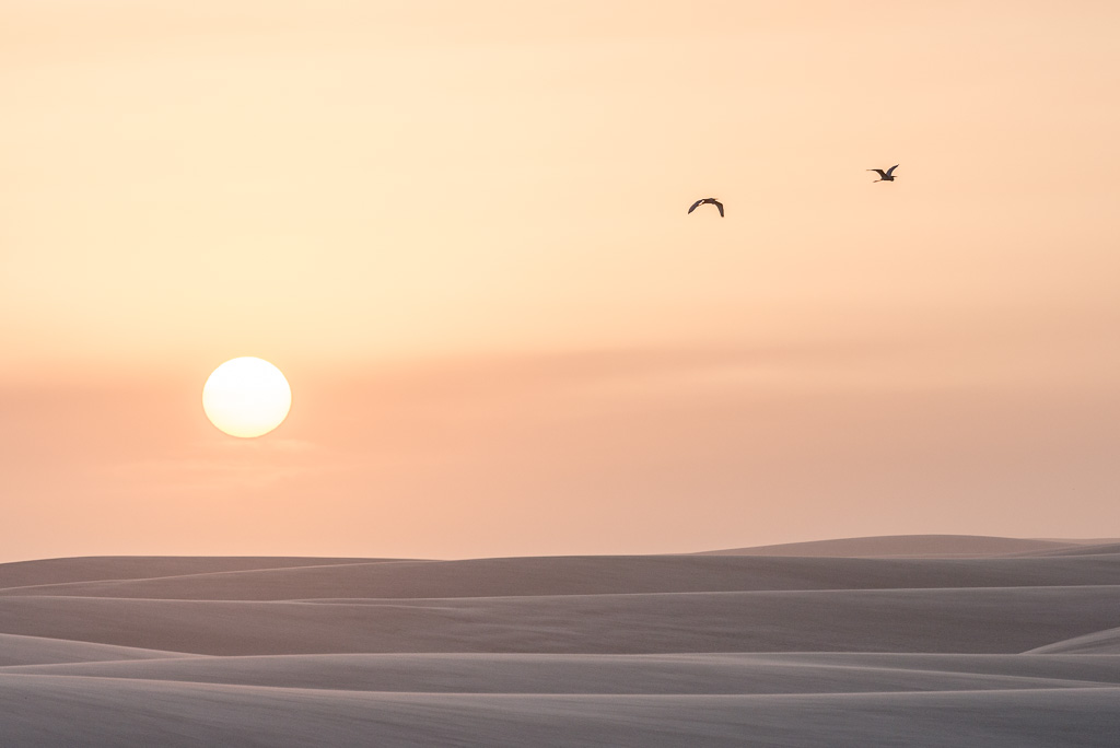 coucher de soleil aux Lençois Maranhenses