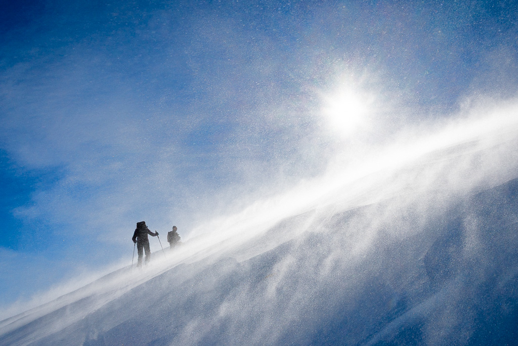 Grand vent à ski au Rocher Blanc
